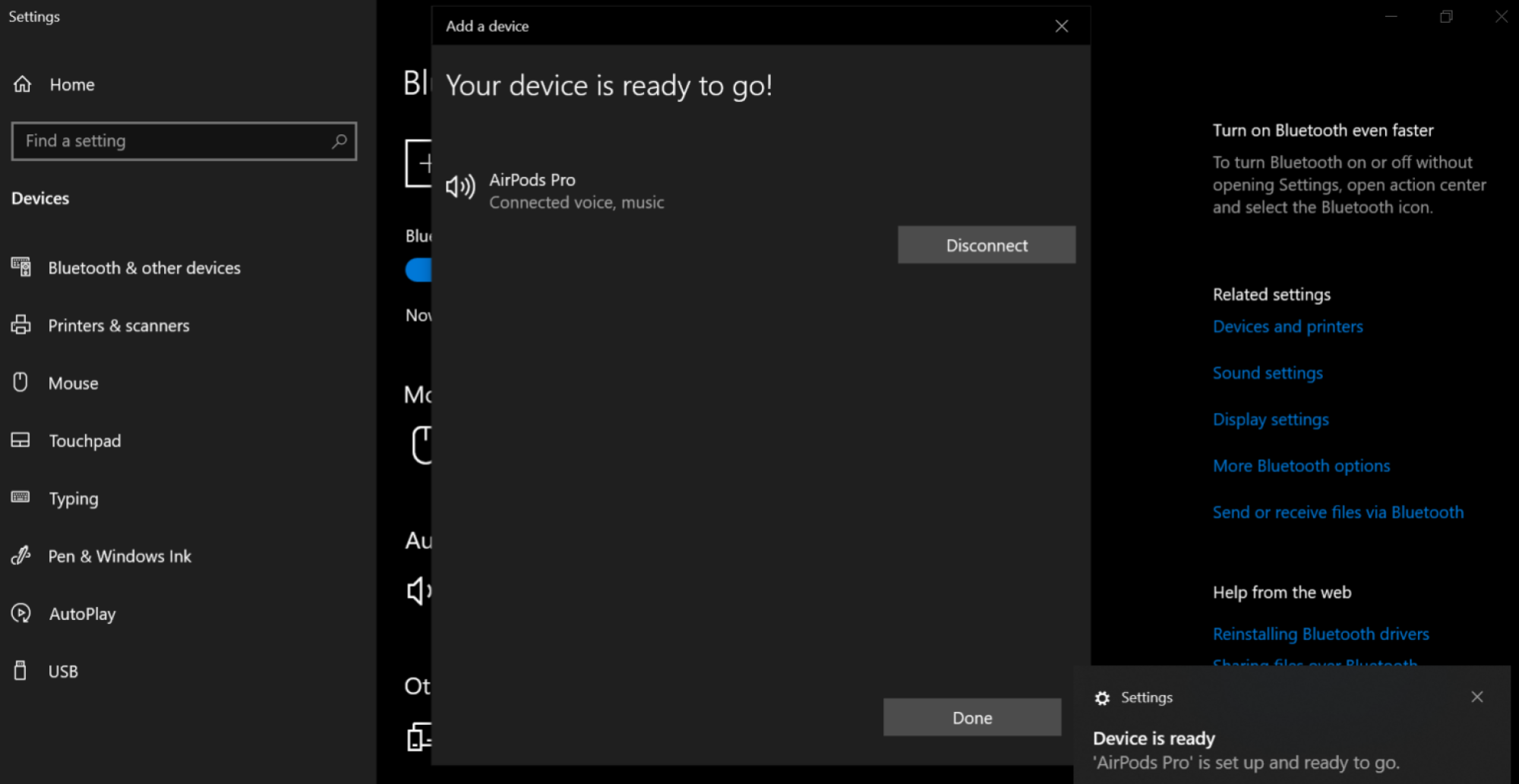Confirming pair AirPods on a Windows PC