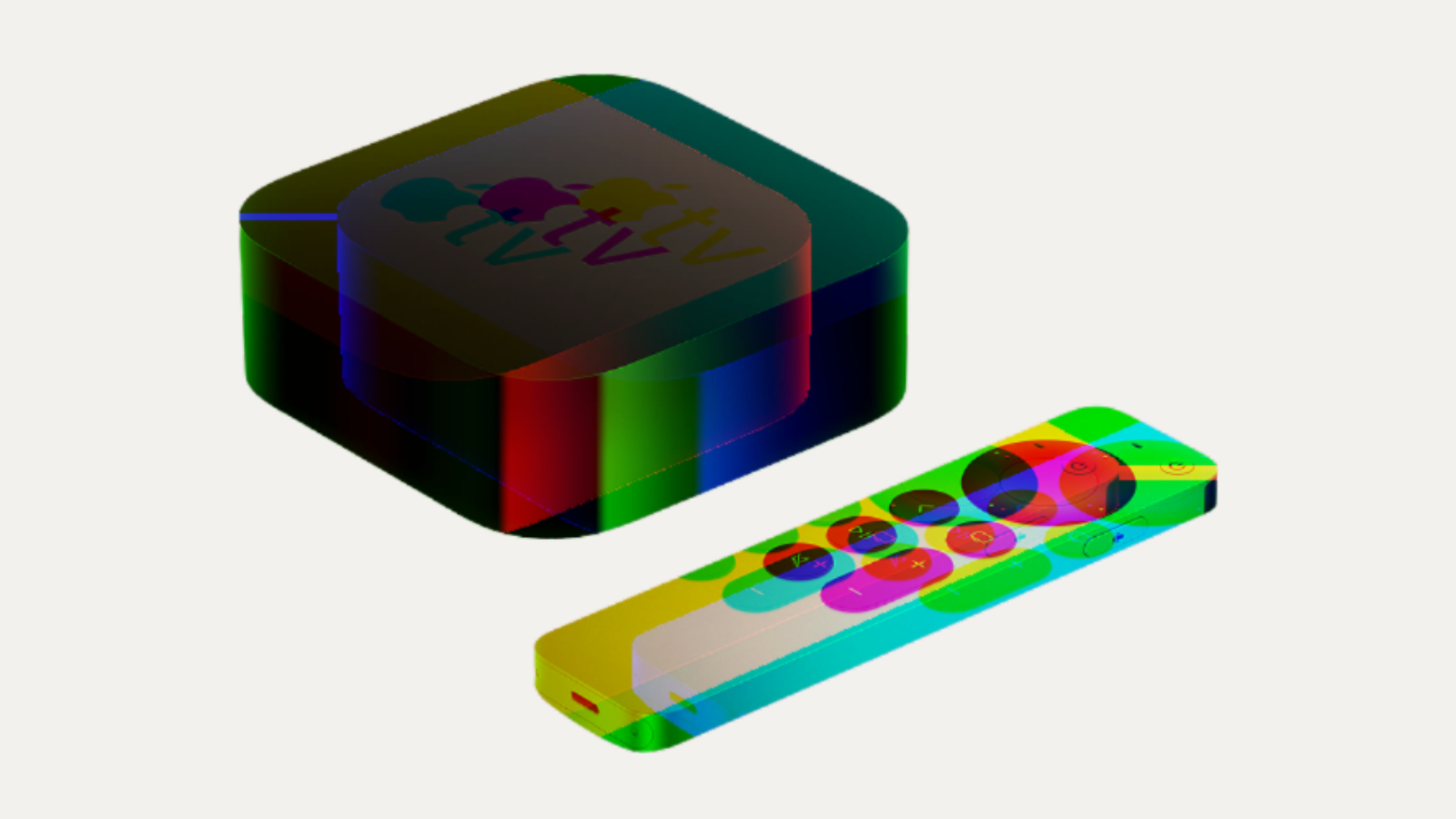 the apple tv hd and its siri remote with a trippy filter