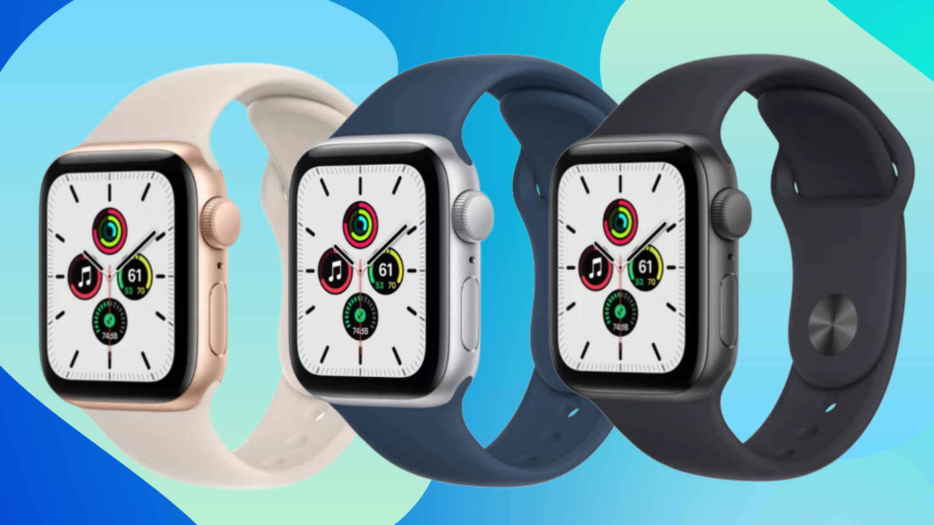 three Apple Watch SE against gradient background