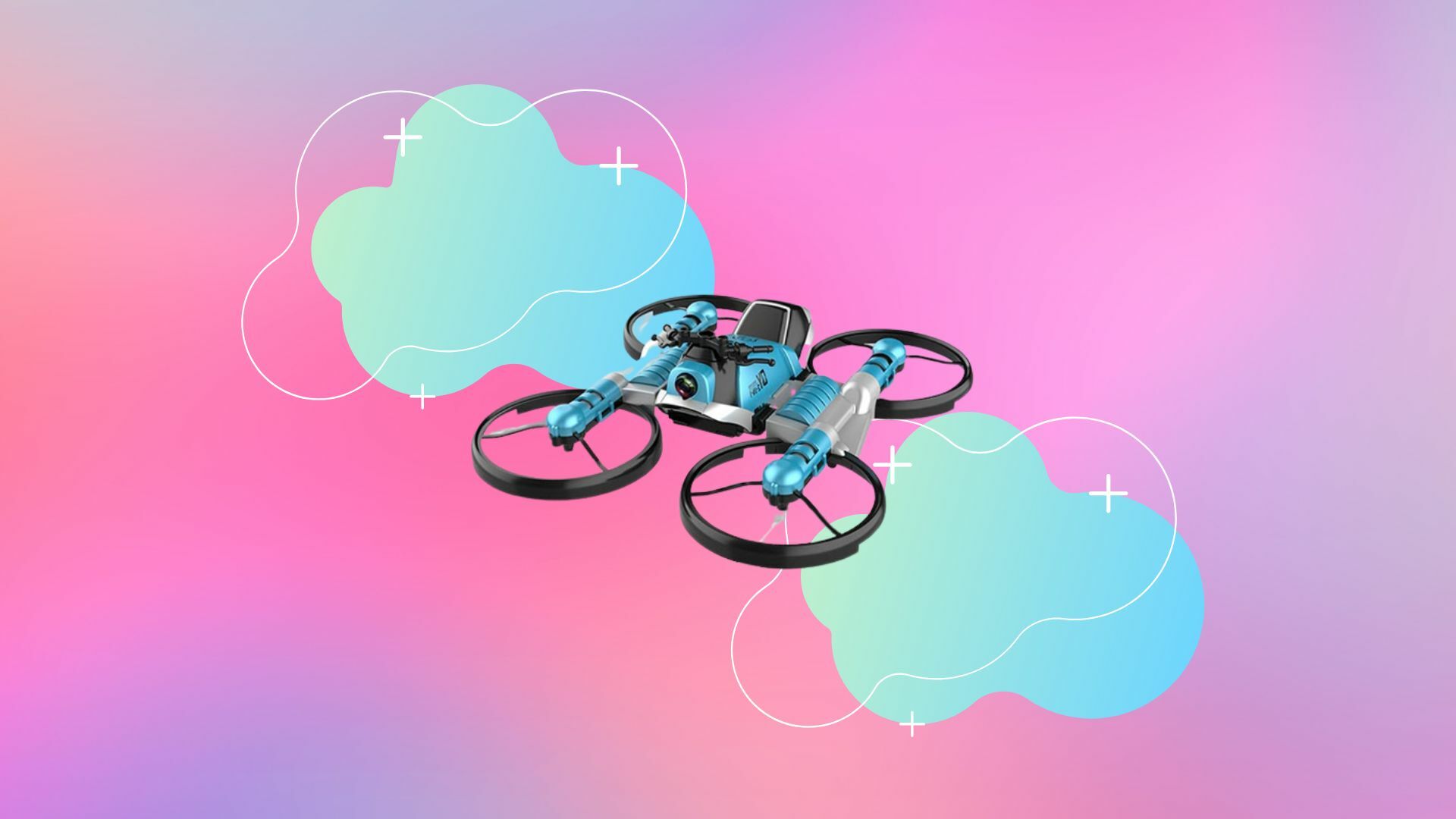 Two-in-One Foldable Multifunction Quadcopter on a colorful background.