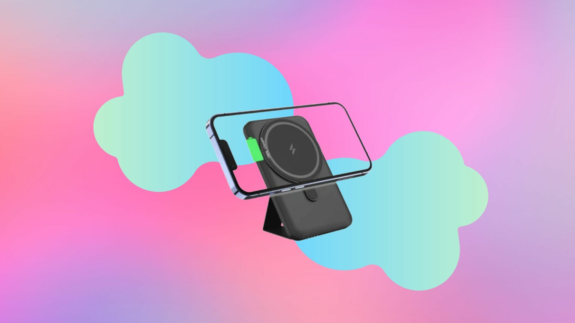 Stand-O-Matic Fast Wireless Charger and Multi-Stand on a colorful background.