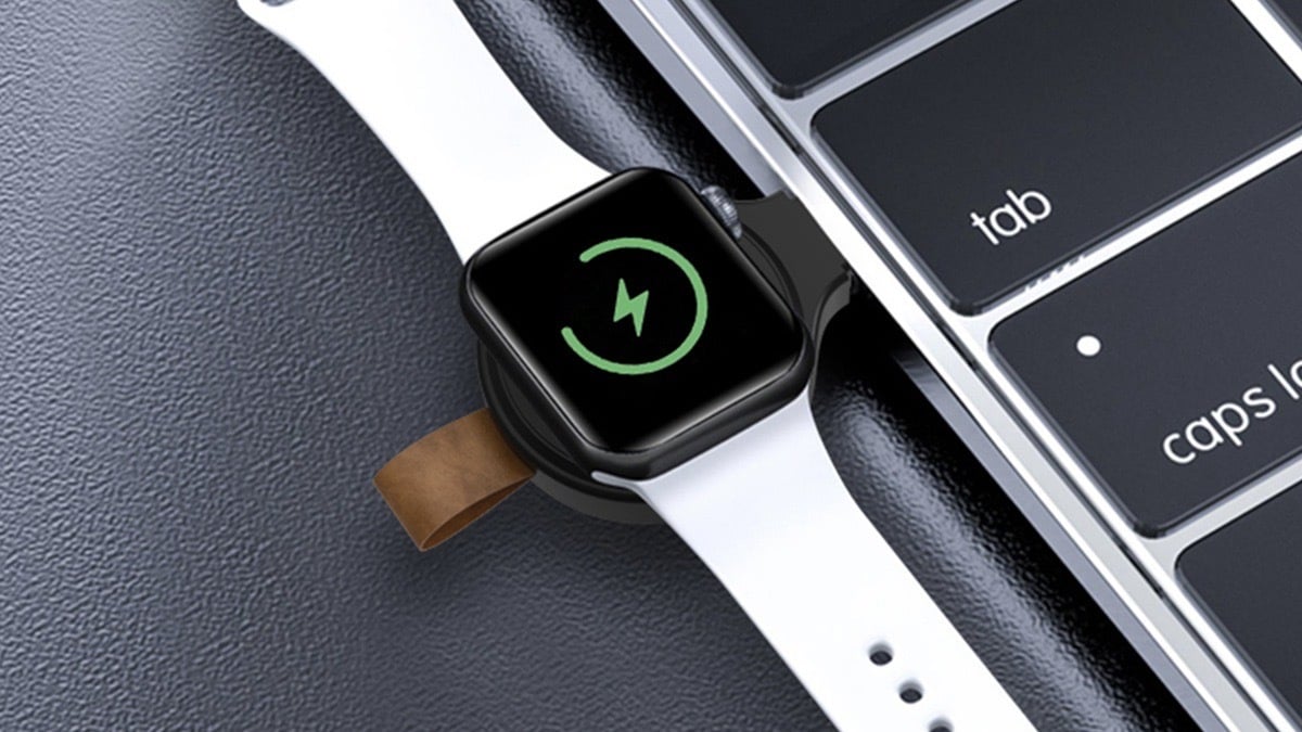 The USB-C Portable Apple Watch Charger plugged into a computer.