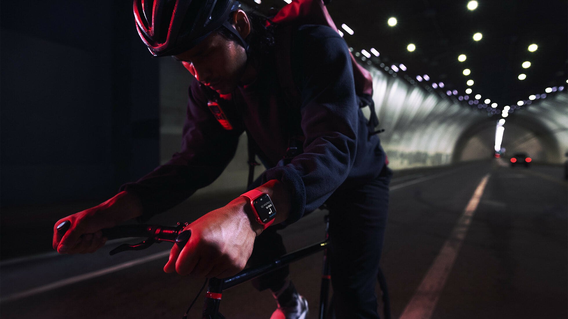Cyclist wearing an Apple Watch Series 7