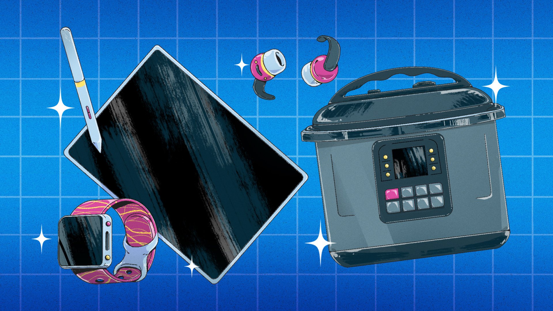 tech products in a pop art style of illustration