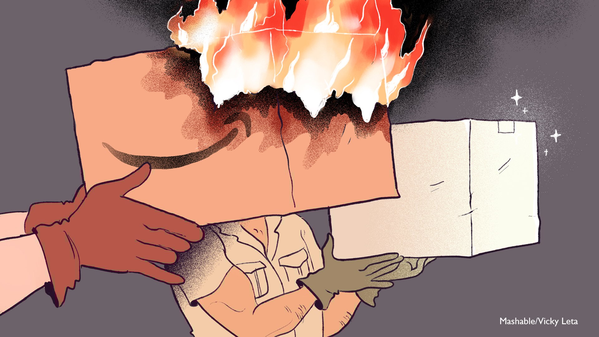 Amazon delivery box on fire.