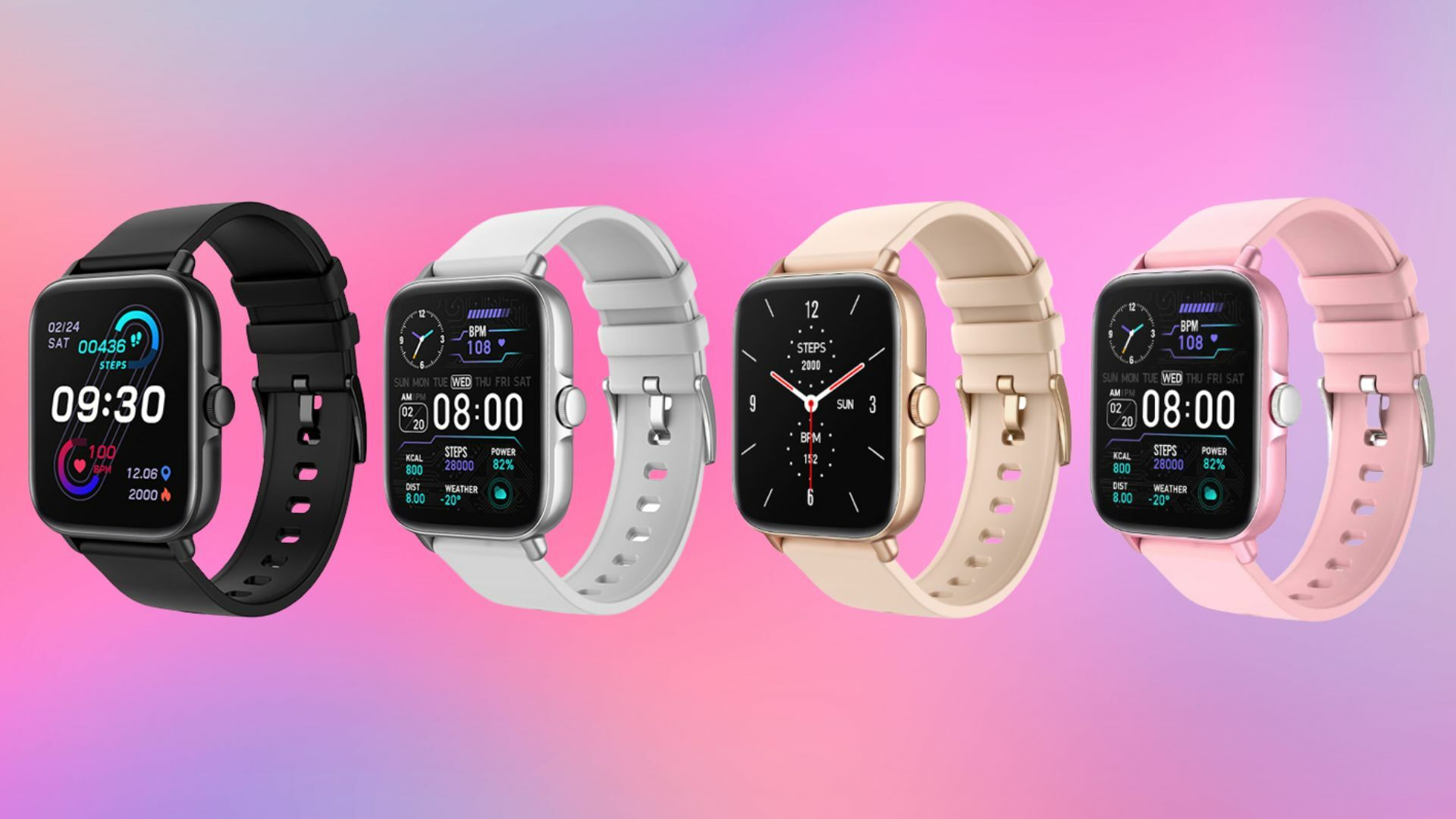 Chronowatch C-Max Smartwatches on a colorful background.