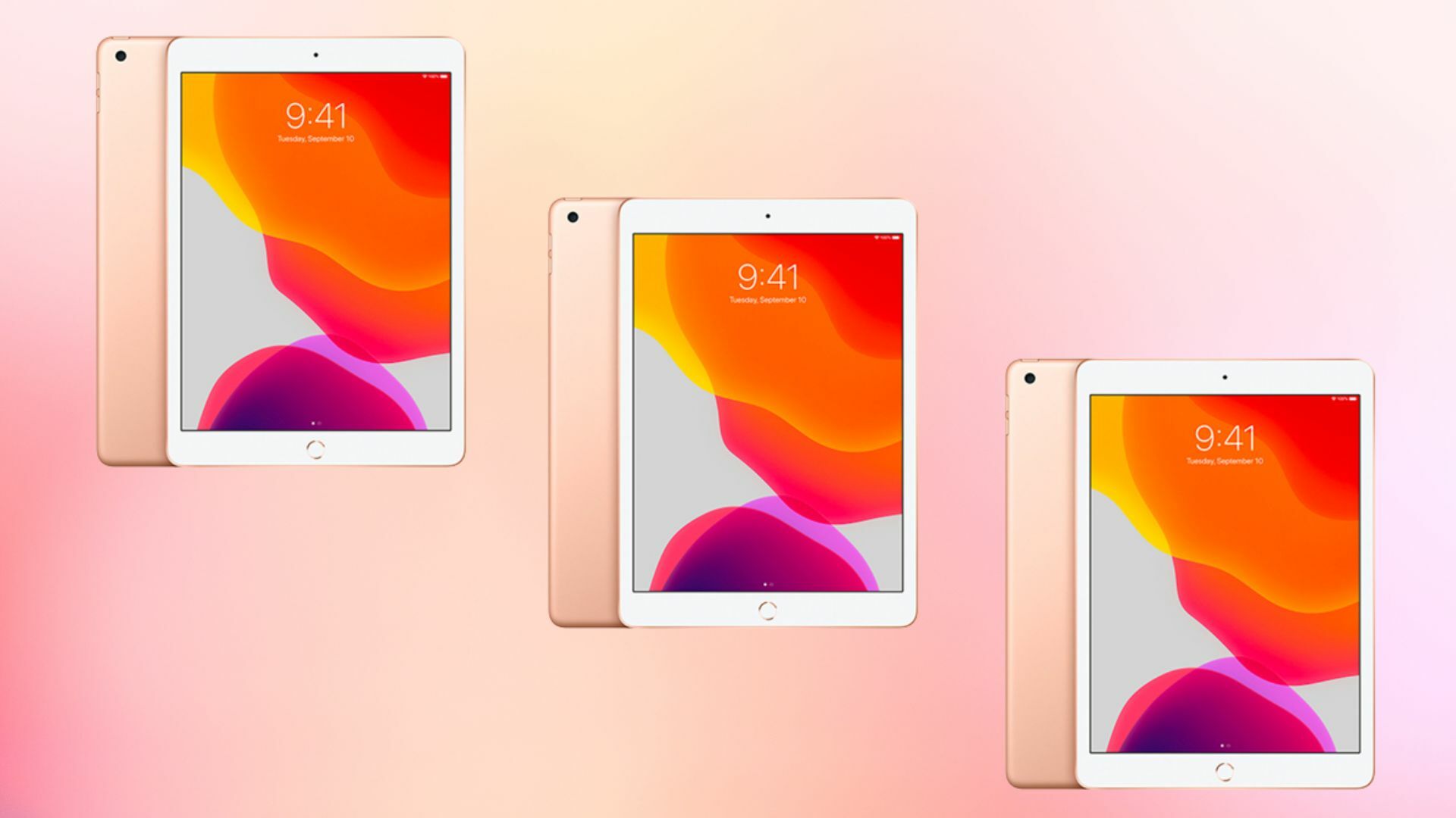 Refurbished Apple iPad 7th Gen on a colorful background.