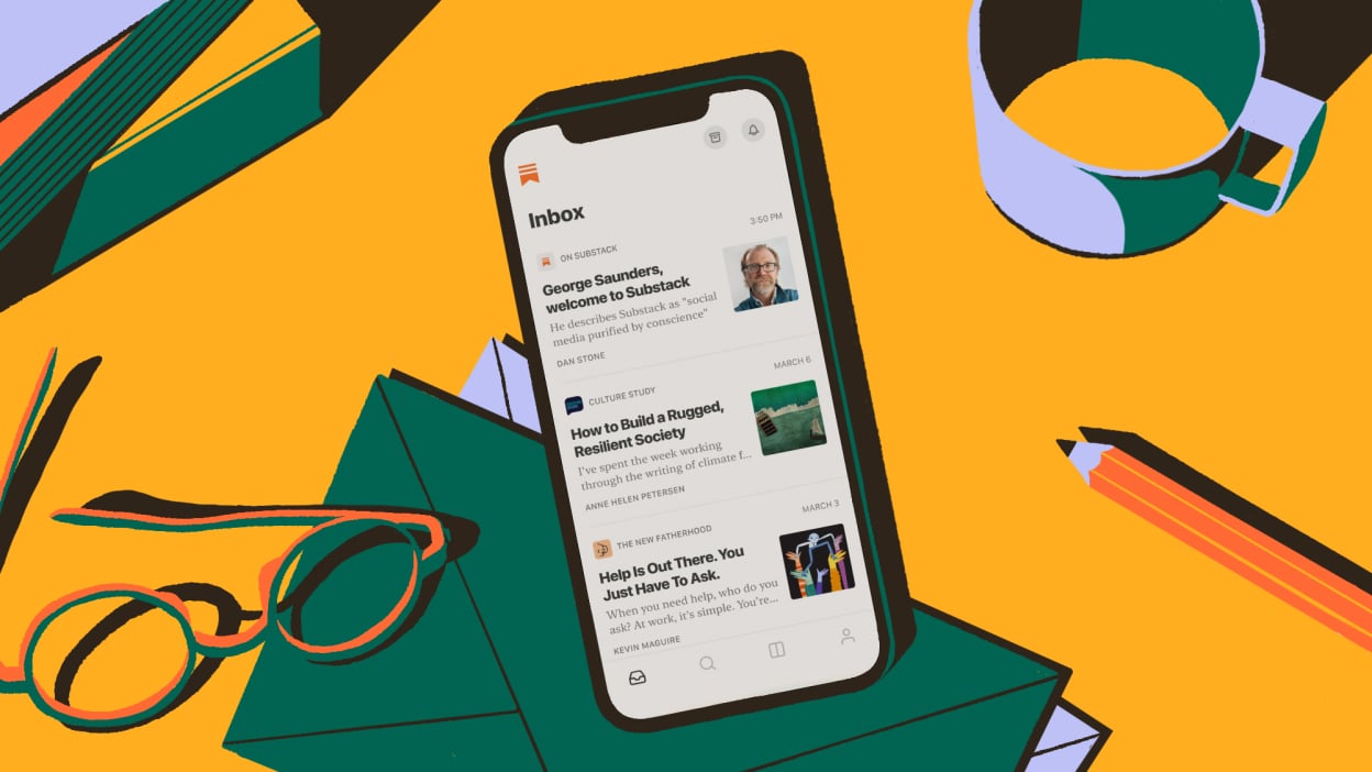 A graphic from Substack featuring a phone with their app.