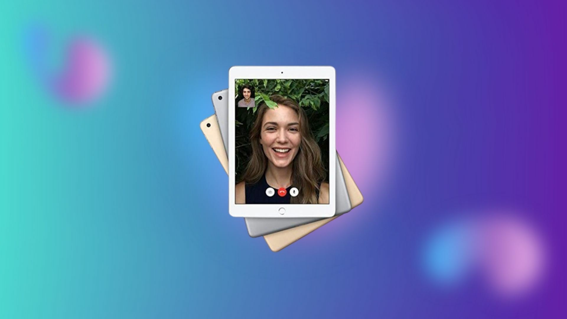 Refurbished 9.7-Inch iPad on a colorful background.