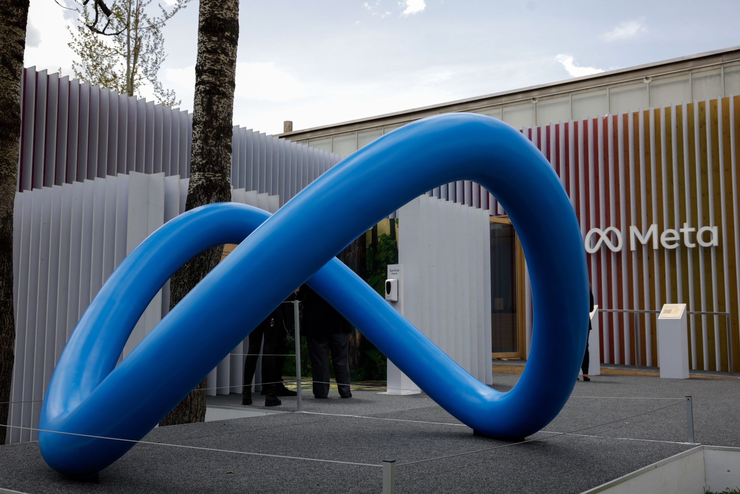 The Meta Platforms Inc. pavilion and logo on the opening day of the World Economic Forum (WEF).