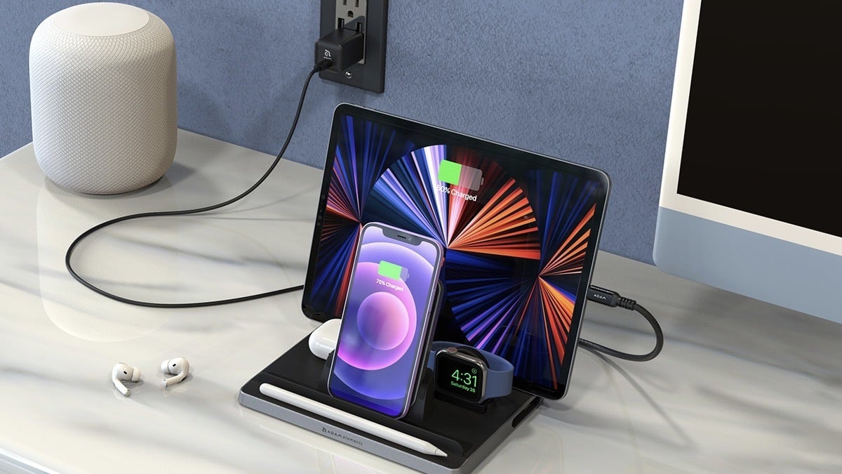 OMNIA Q5 5-in-1 Wireless Charging Station on a desk.