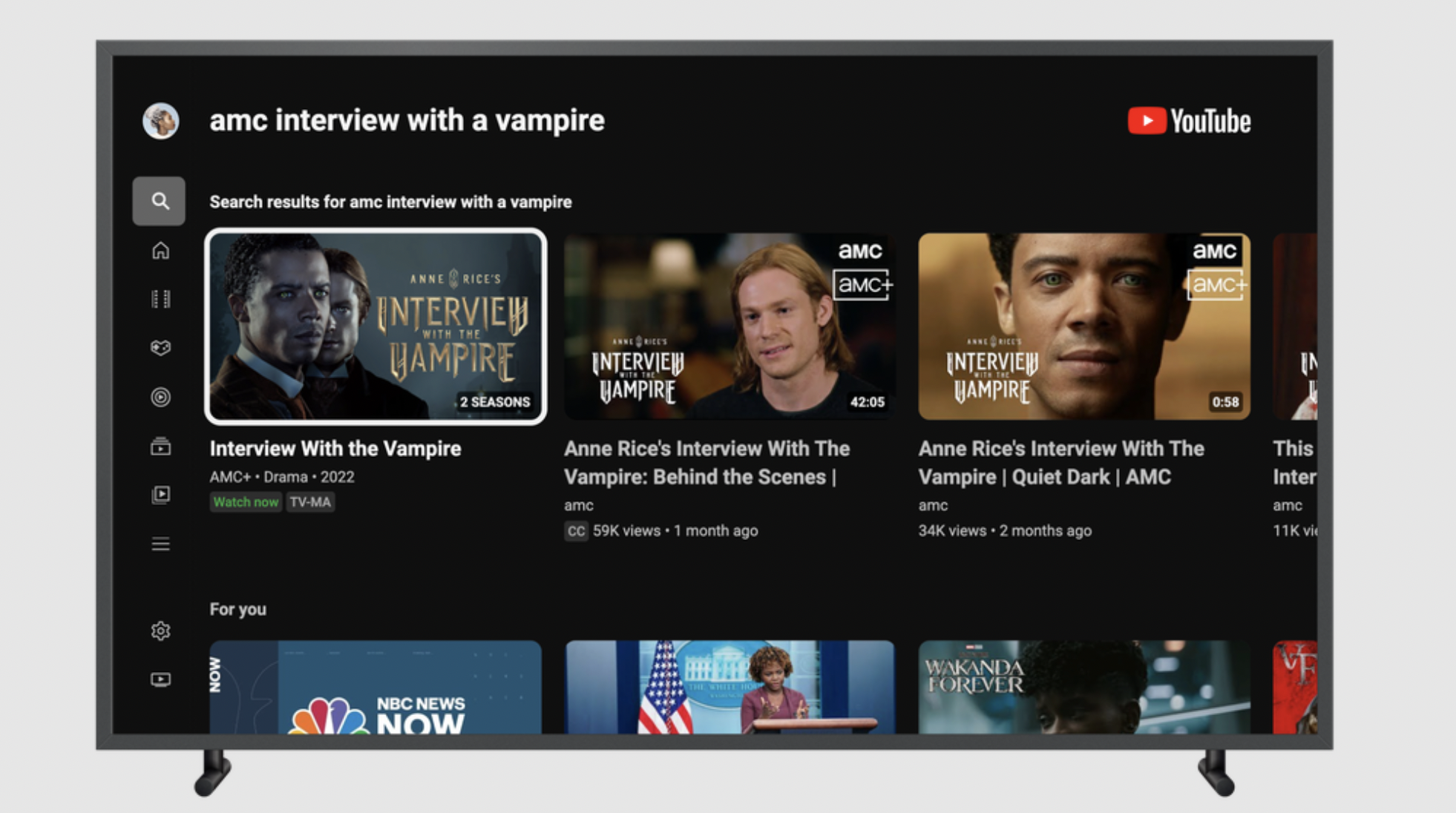 AMC+ Interview with a vampire screenshot on YouTube Primetime Channels