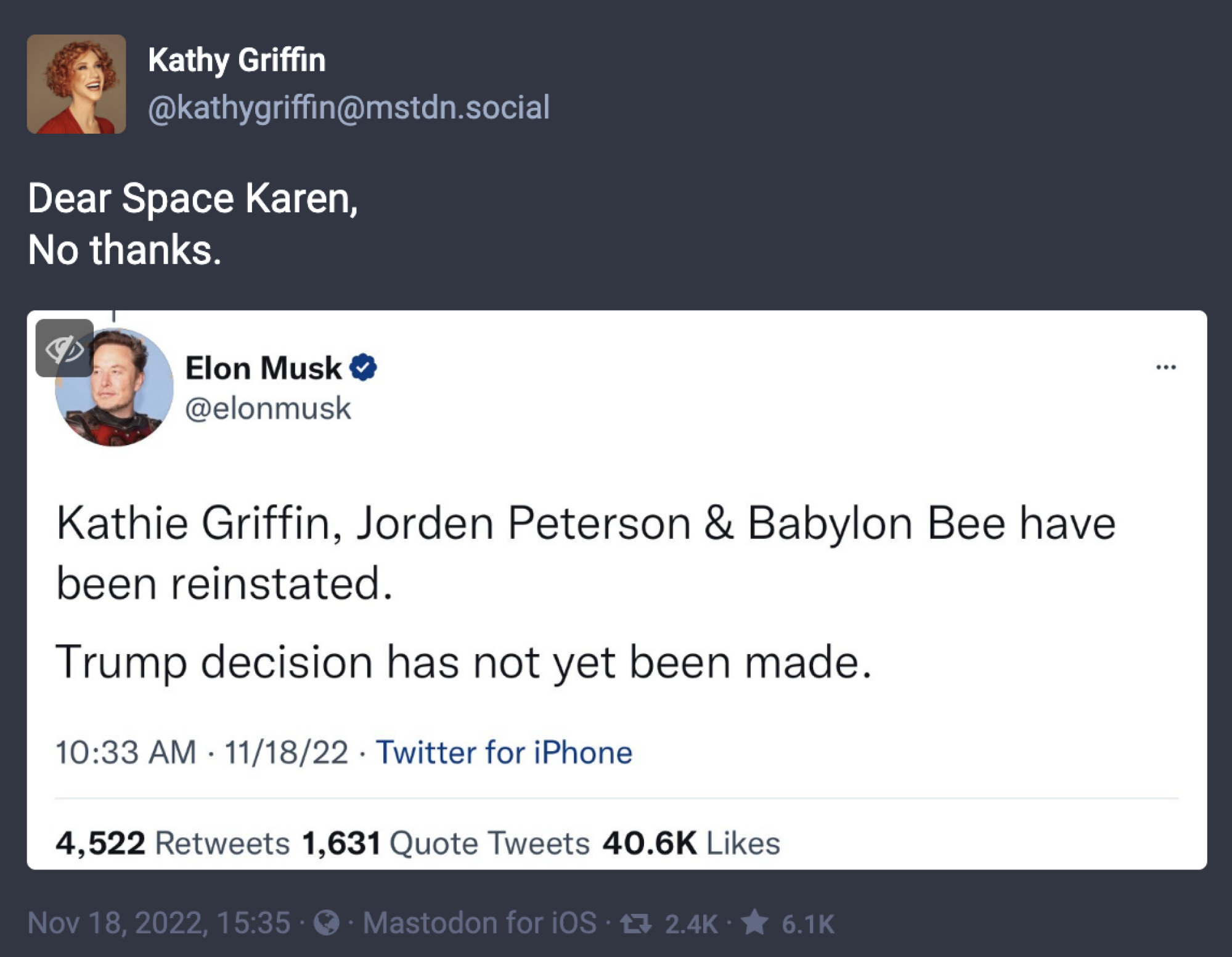 Kathy Griffin on Mastodon