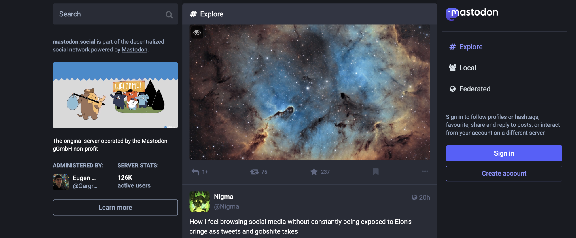 An example of a Mastodon server.