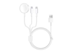 Three-in-One Apple Watch, AirPod, and iPhone Cable on a white background.