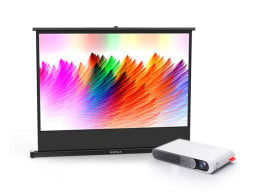 Watch from Anywhere Bundle: Wemax Go Projector and 40" Portable Screen on a white background.