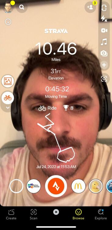 map of cycle ride over man's face