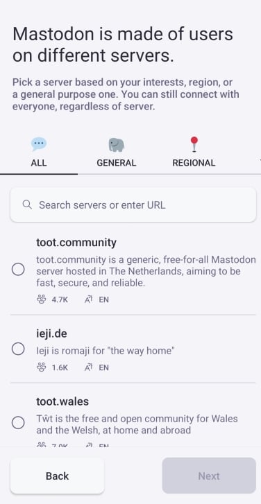 product screenshot of Mastodon server page