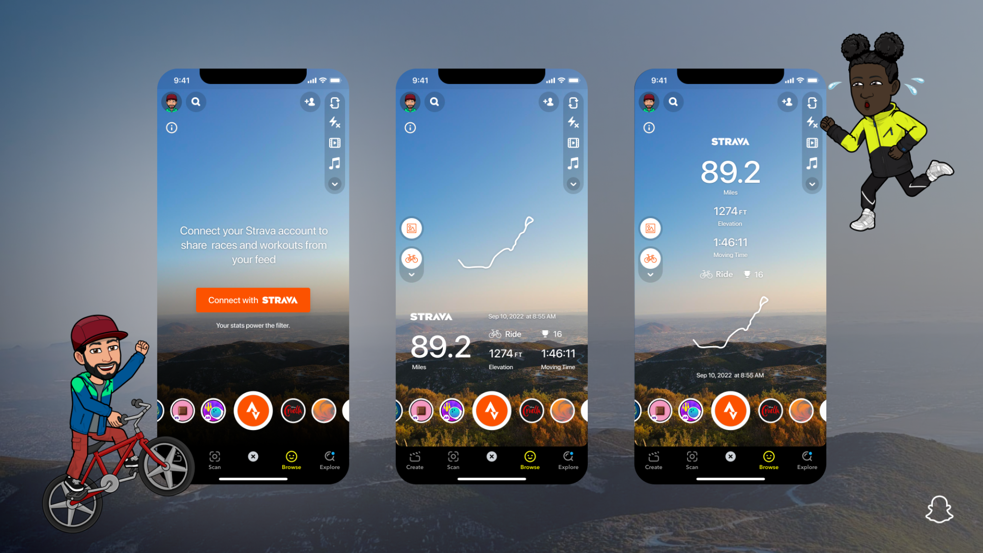 screenshots of workouts being posted to snapchat