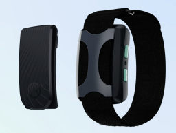 Apollo wearable on blue background.