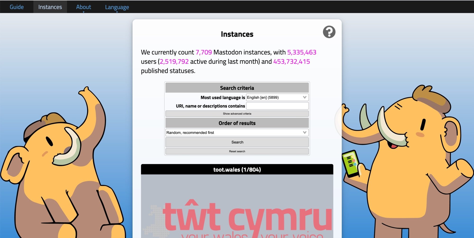 Mastodon's tool for finding servers, aka instances, on the platform.