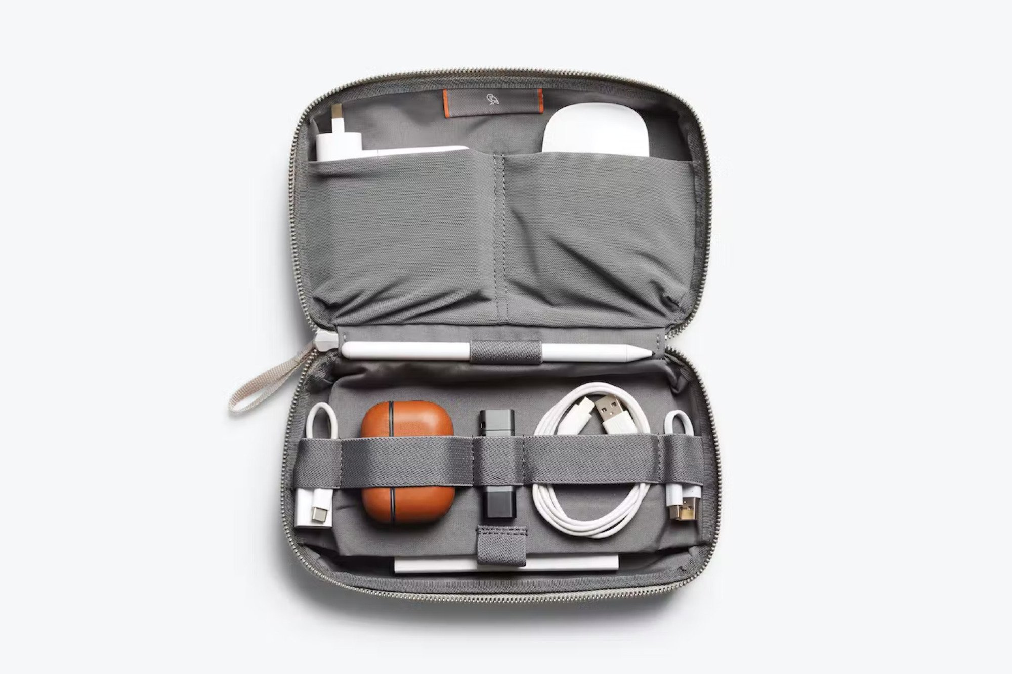bellroy electronics organizer open flat showing cables and accessories