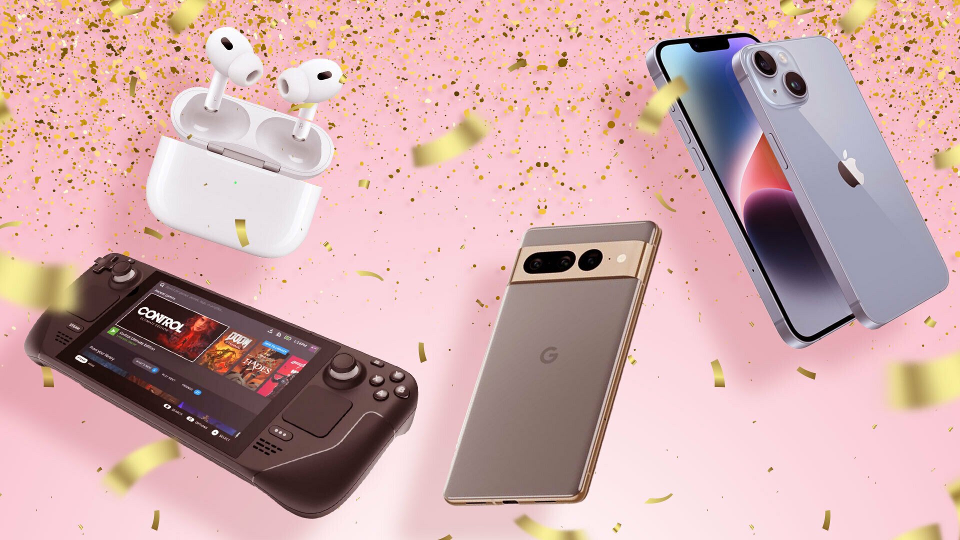 AirPods Pro, Pixel 7 Pro, iPhone 14 Pro, and Steam Deck