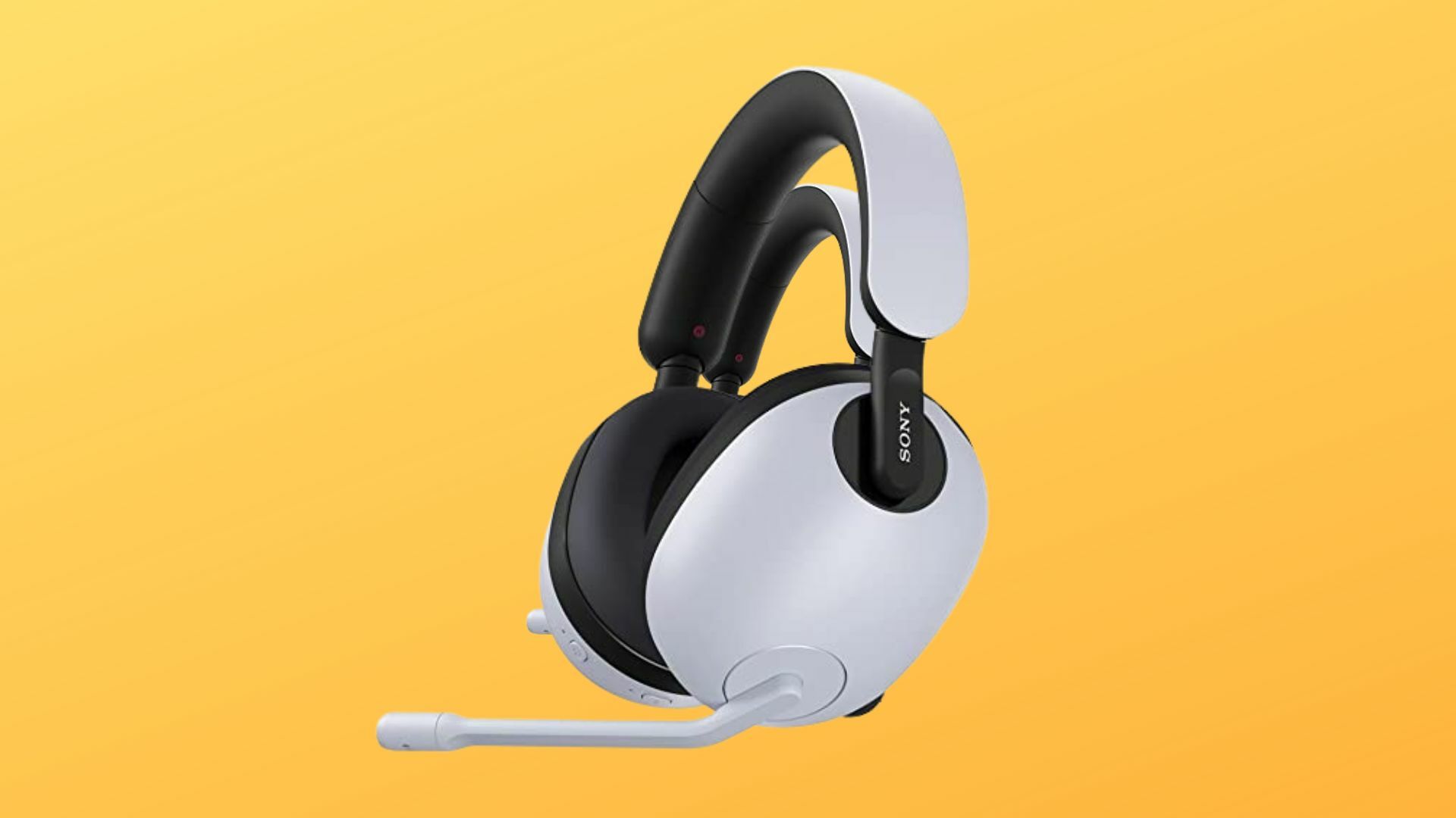 A white headset lying vertically.