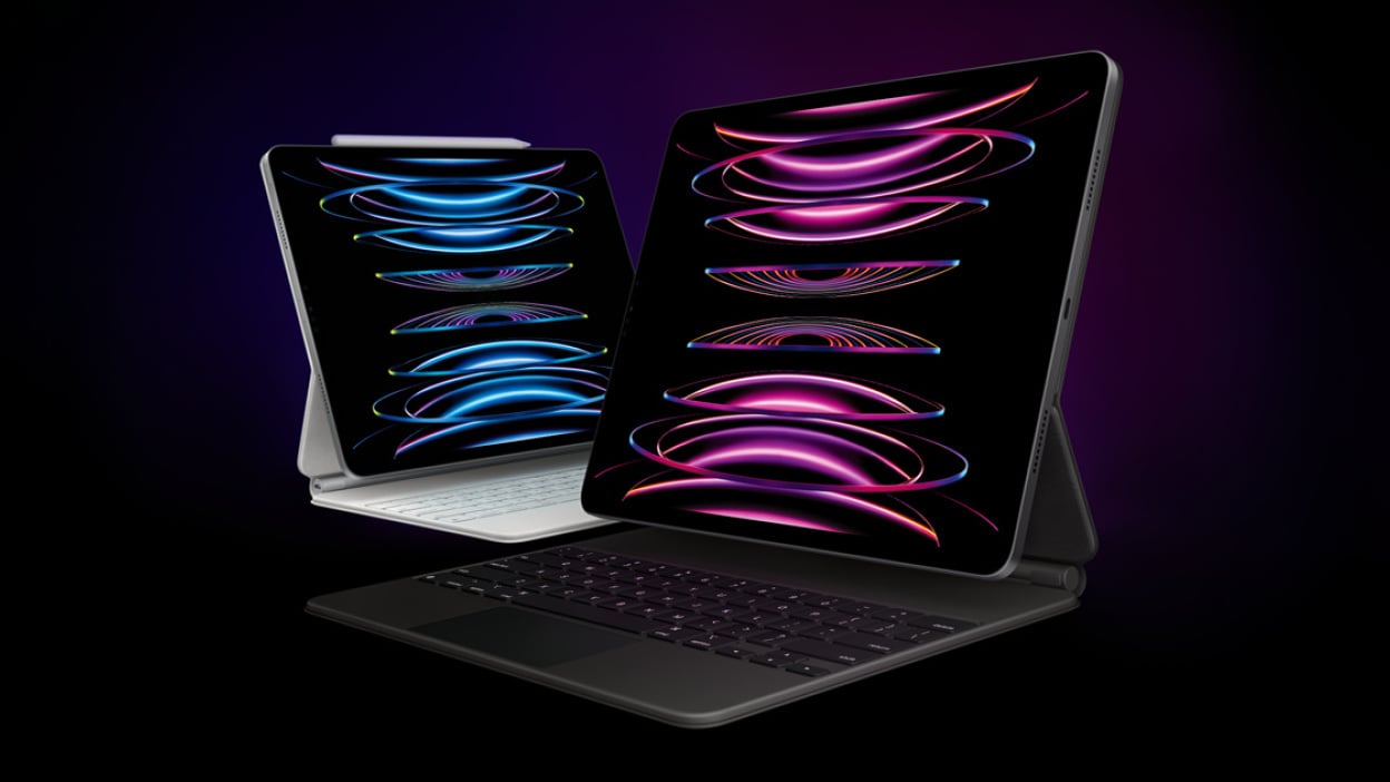 Two iPad Pro tablets on black background