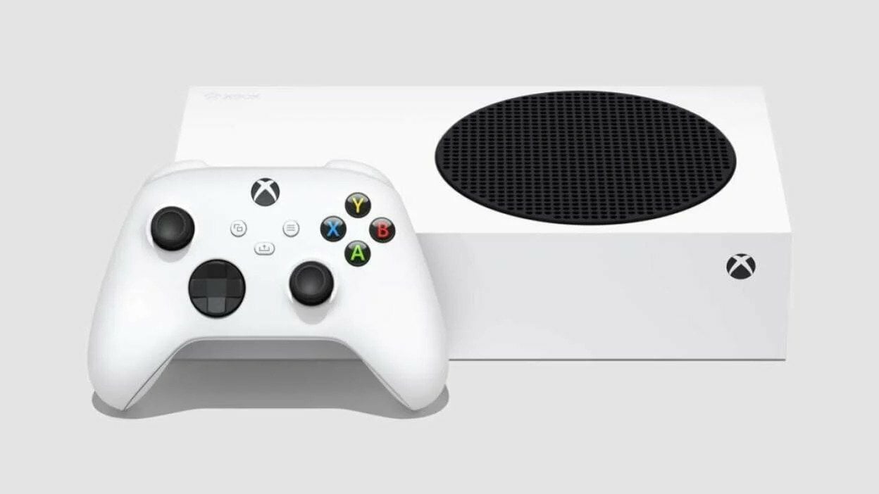 Xbox Series S on gray background