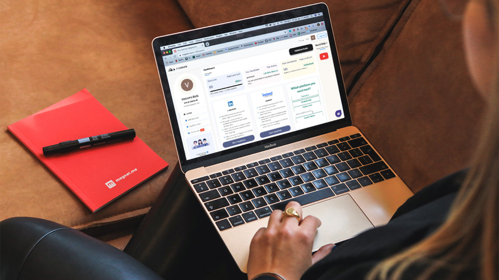 woman using laptop searching for jobs