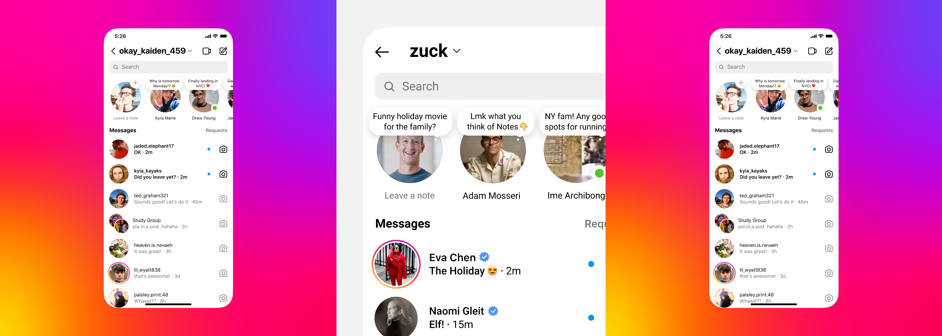Notes app on Instagram.