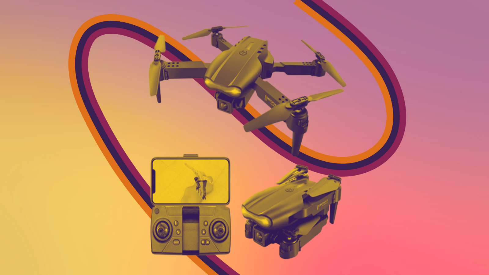 drone with yellow tint and colorful background
