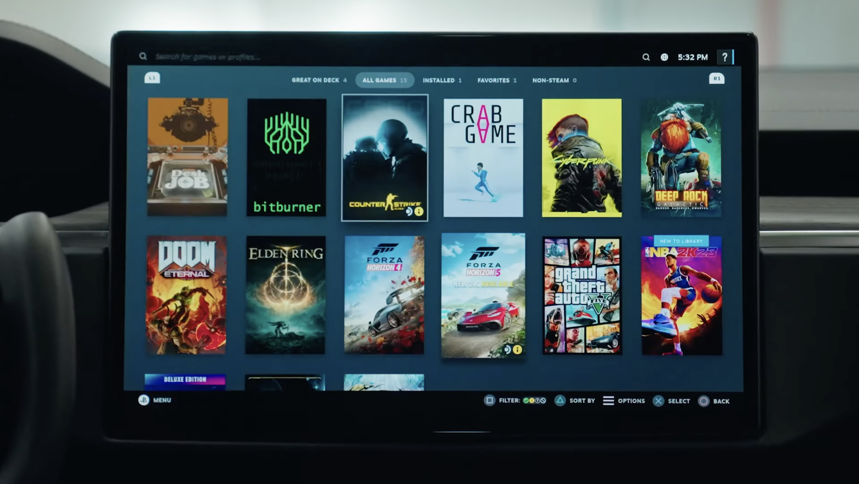 Steam marketplace on Tesla touch screen