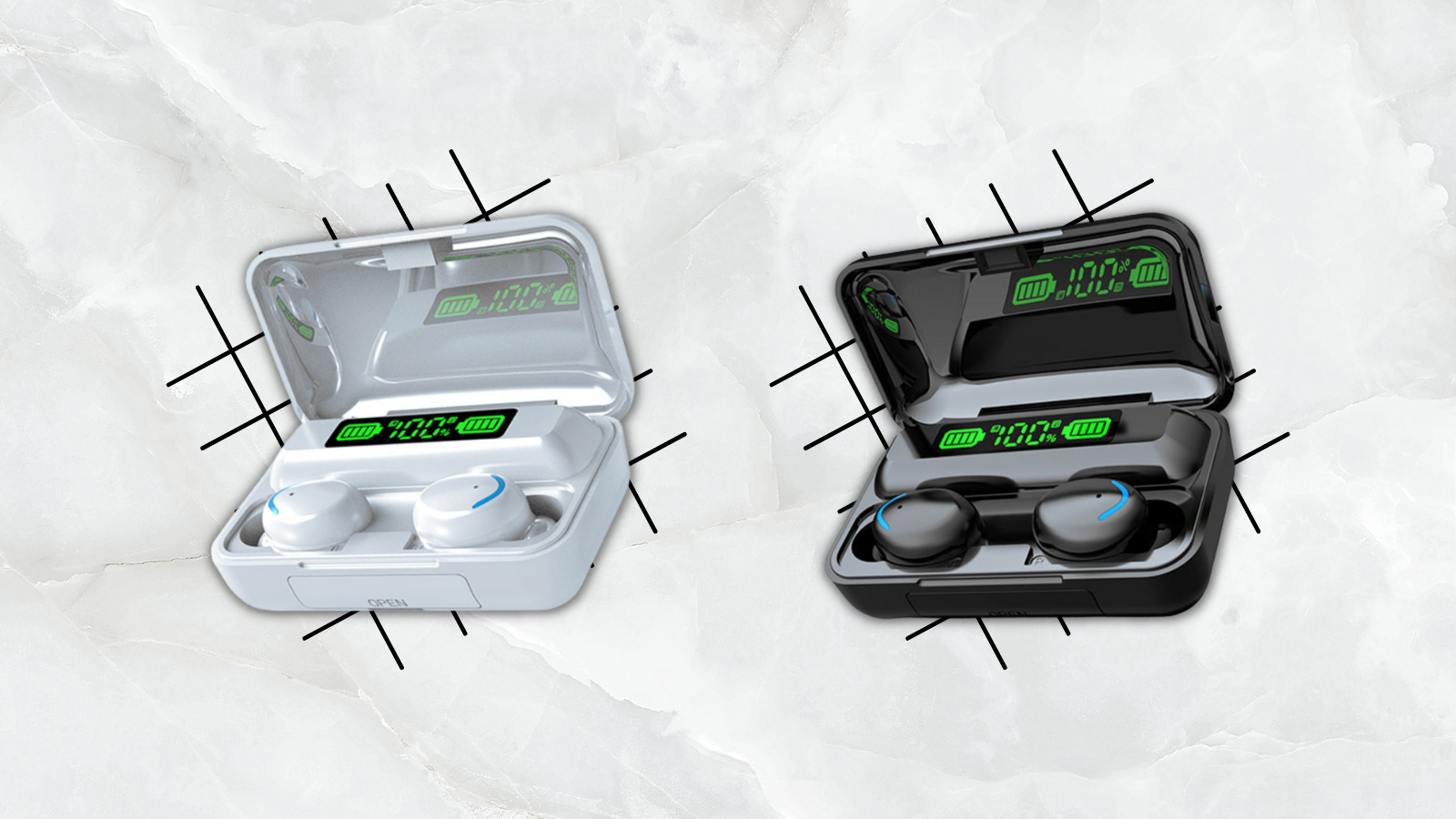 flux 7 earbuds in black and white with gray background