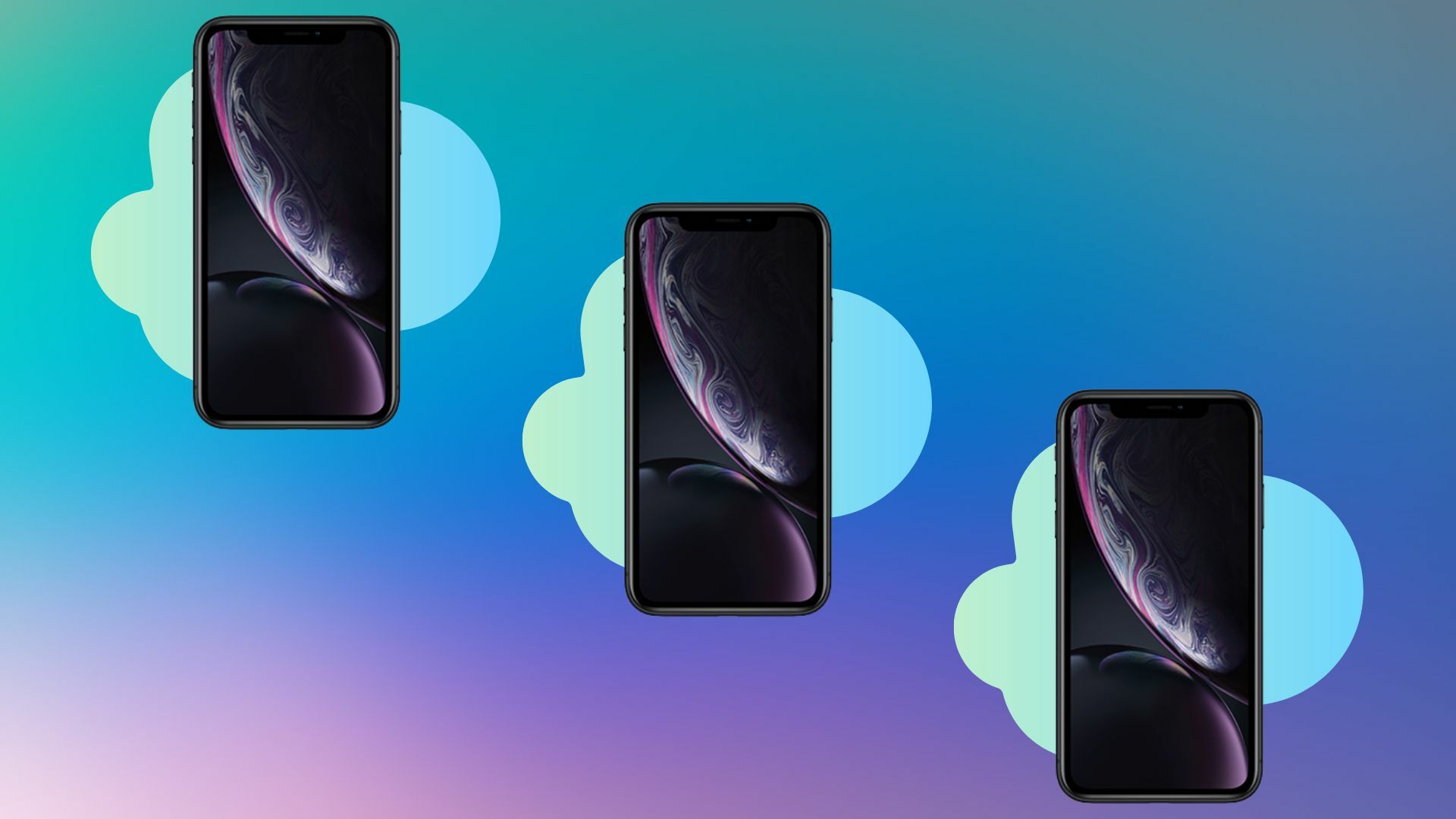 Refurbished Apple iPhone XR on a colorful background.