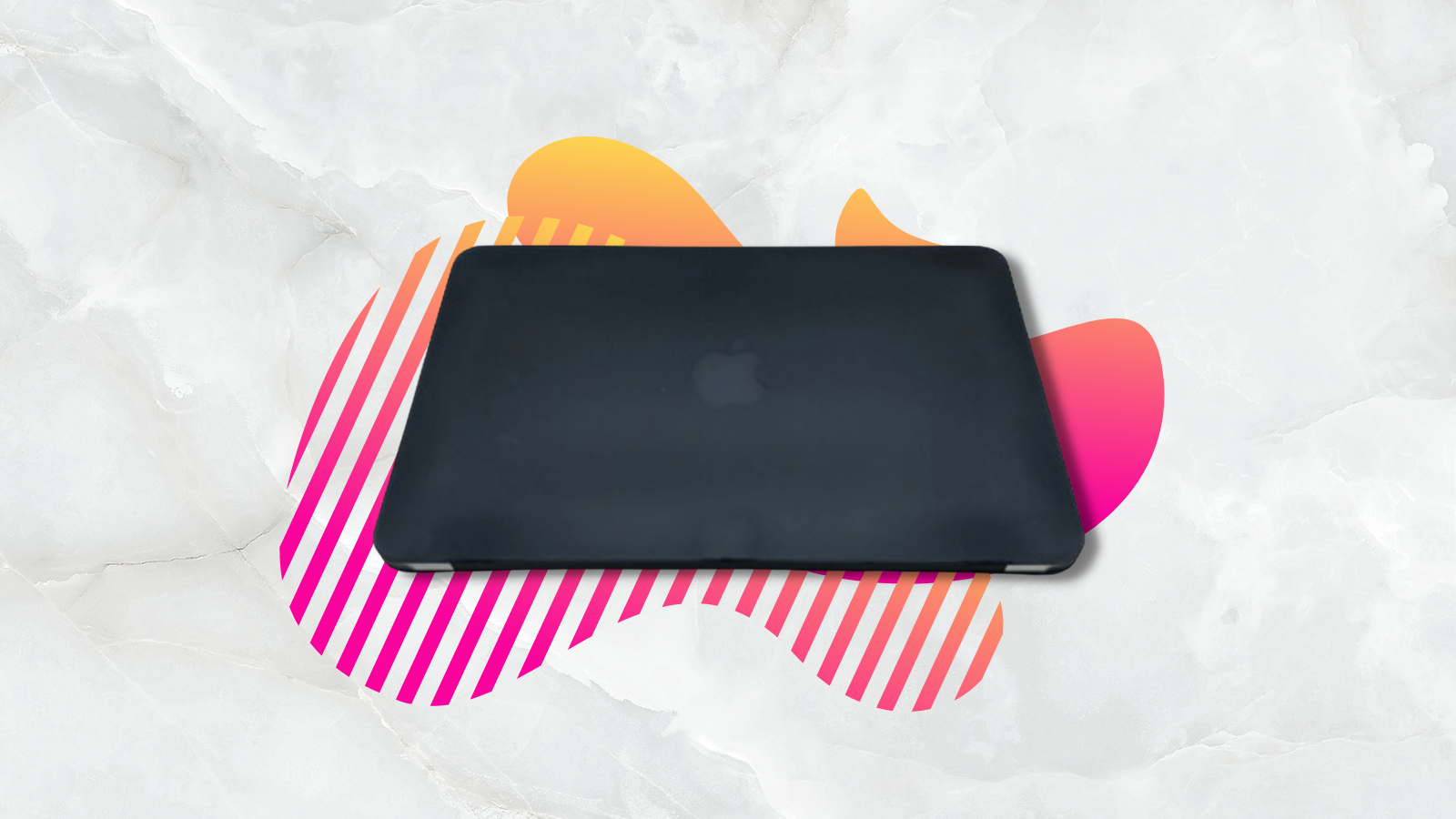 black macbook air with pink and yellow background