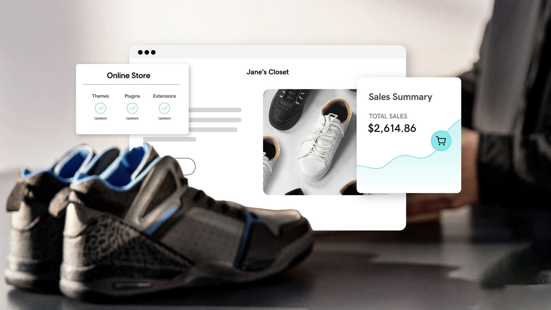 shoes overlayed with online seller webpage icons