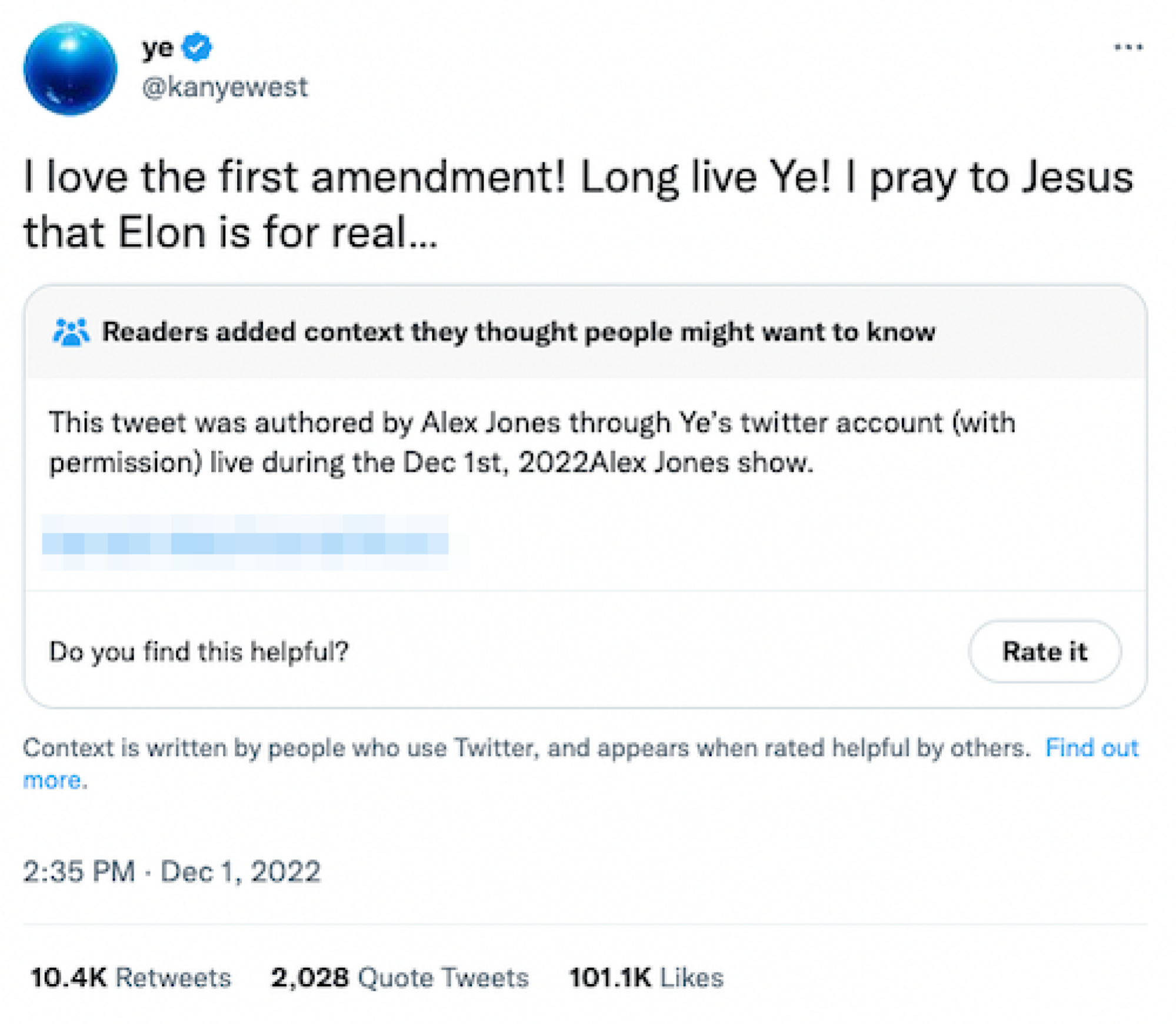 Alex Jones' Kanye West tweet