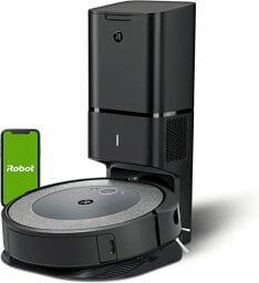 A smart robot vacuum in an upright position