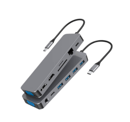 two 13-in-1 docking station usb hubs in silver