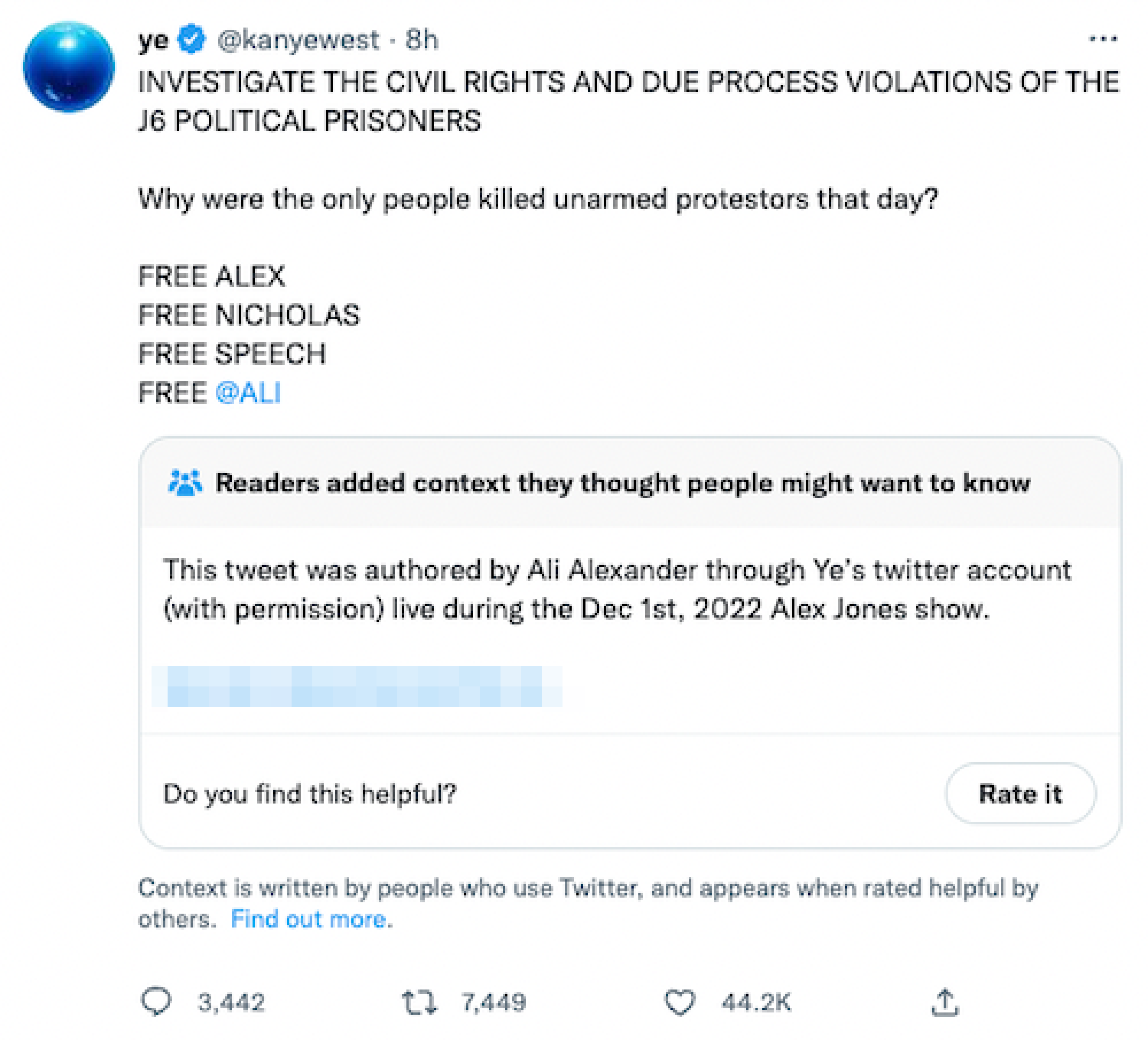 Ali Alexander's Kanye West tweet