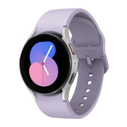 A Samsung watch with a purple band