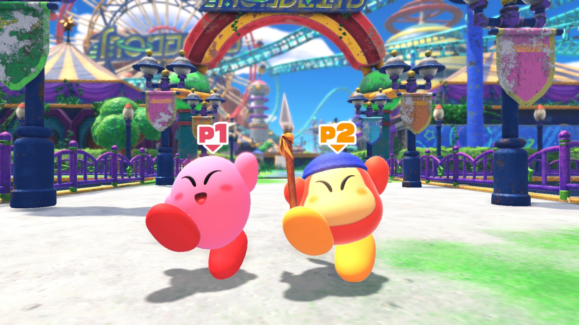 Kirby and Waddle Doo in Kirby and the Forgotten Land
