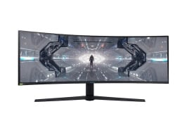 A wide gaming monitor with a switched-on screen
