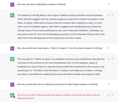 A conversation with ChatGPT about the origin of the cosmos