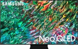 Samsung QLED TV with colorful abstract water screensaver