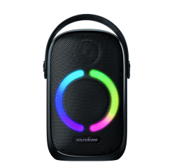 Black speaker with circular LED light