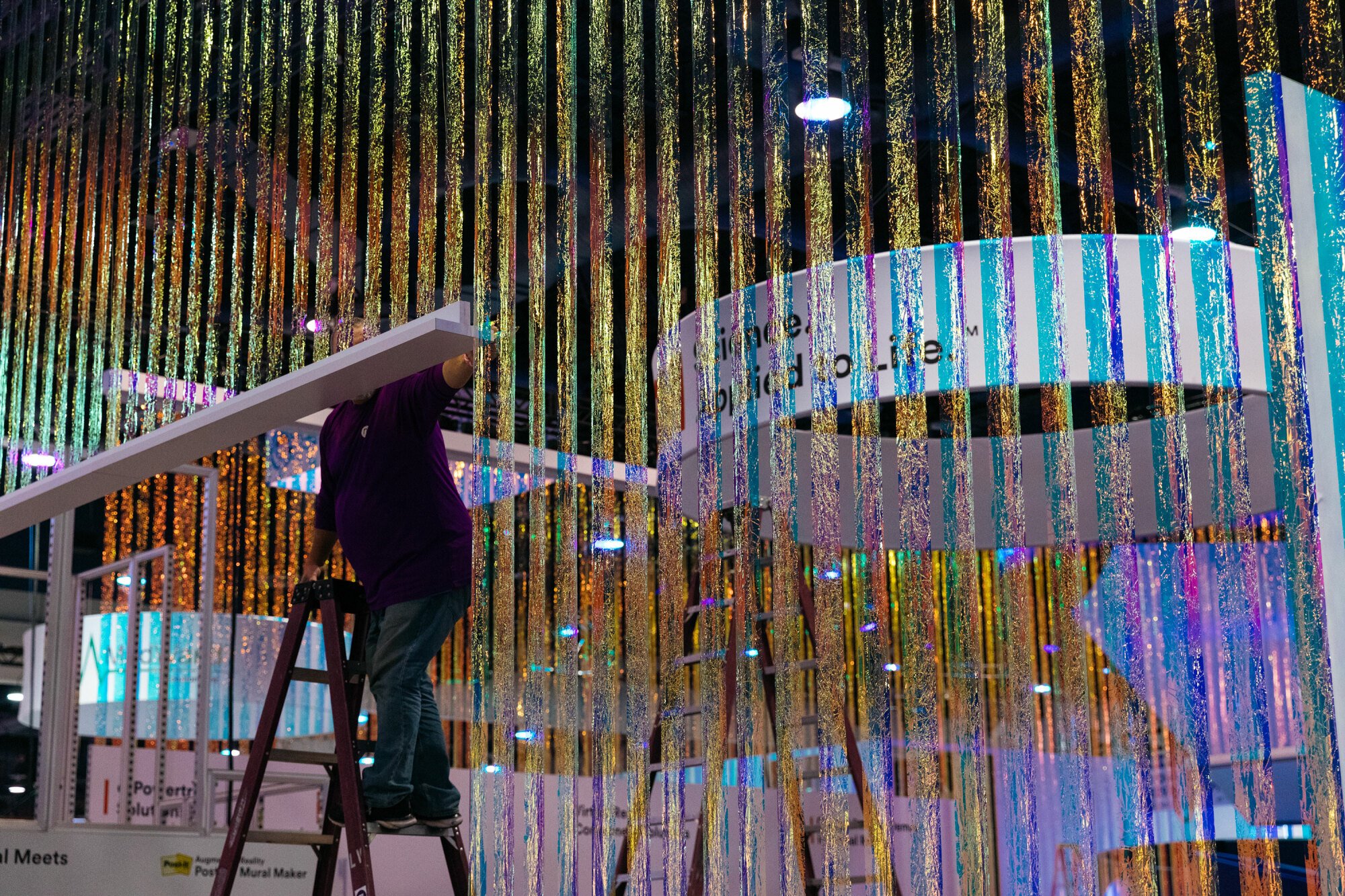 Individual standing on a ladder at CES