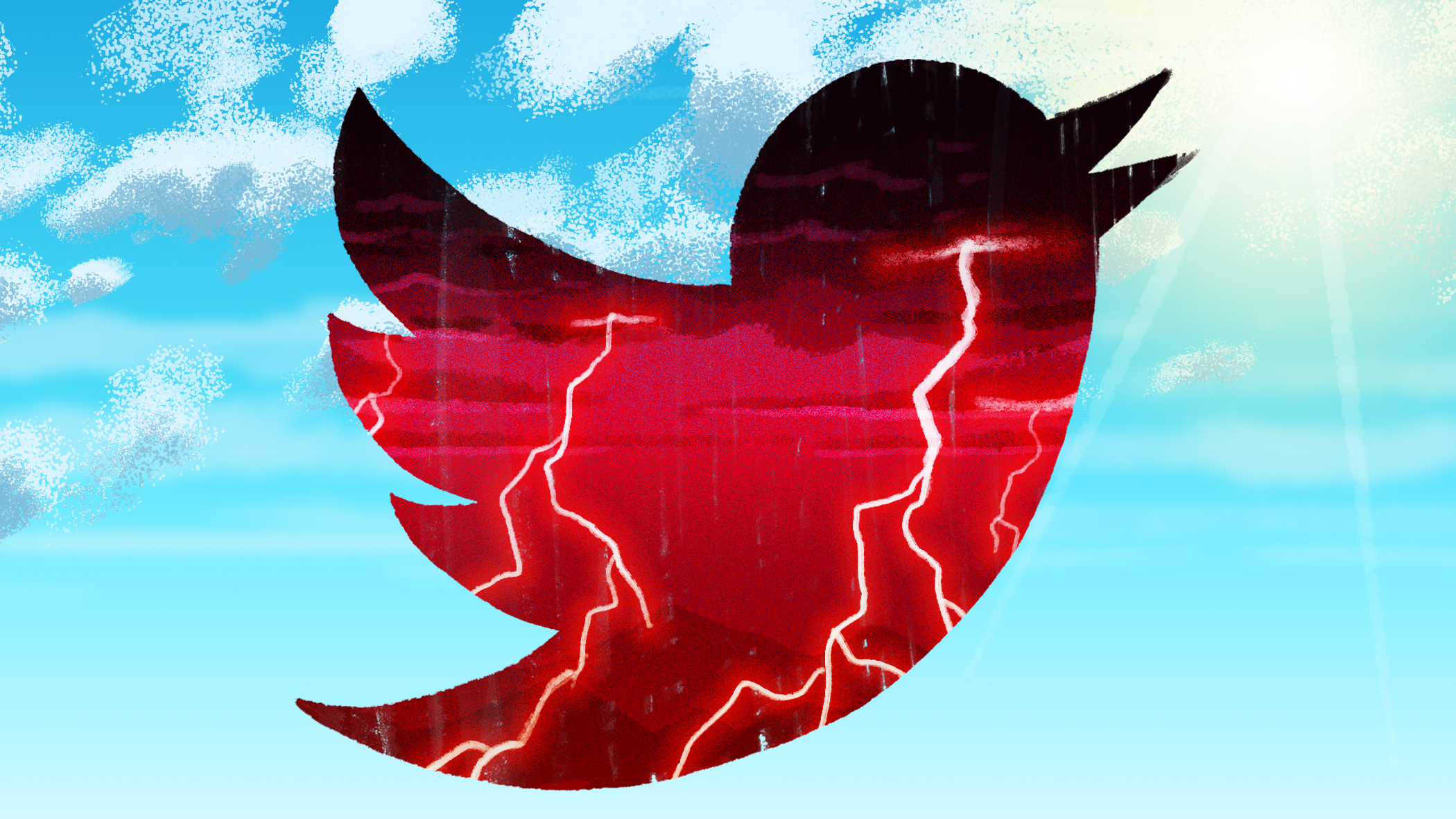 illustration of red storm going on inside twitter logo